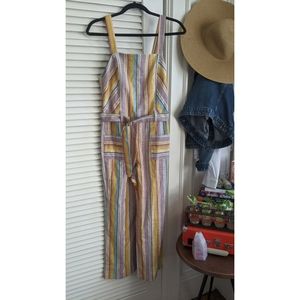 Striped jumpsuit with pockets & adjustable straps